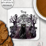 gothic black cat cemetery mug and/or coaster optional to personalise