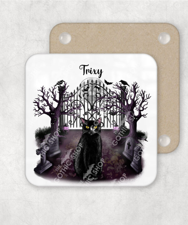 gothic black cat cemetery mug and/or coaster optional to personalise