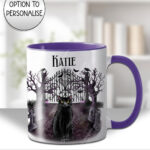 gothic black cat cemetery mug and/or coaster optional to personalise
