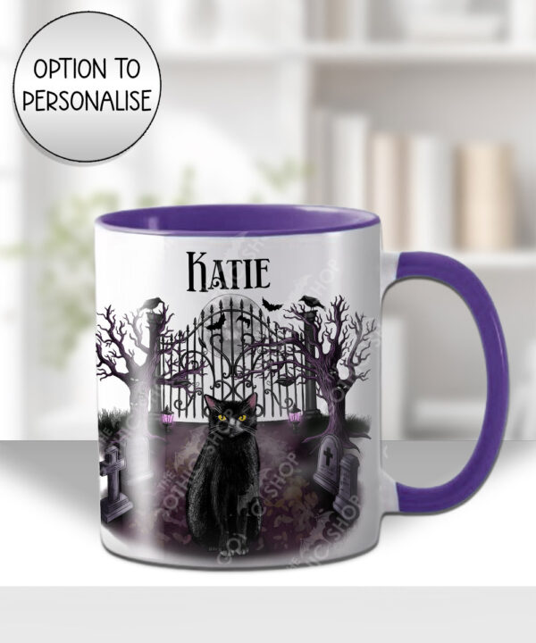 gothic black cat cemetery mug and/or coaster optional to personalise