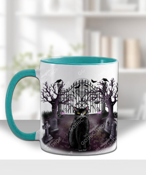 gothic black cat cemetery mug and/or coaster optional to personalise