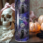 gothic black cat cemetery straight tumbler option to personalise