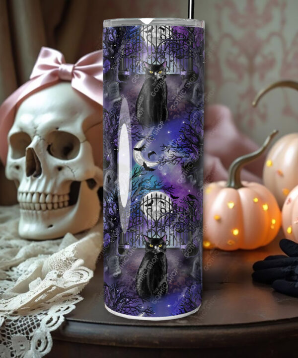 gothic black cat cemetery straight tumbler option to personalise