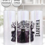 gothic black cat cemetery straight tumbler option to personalise