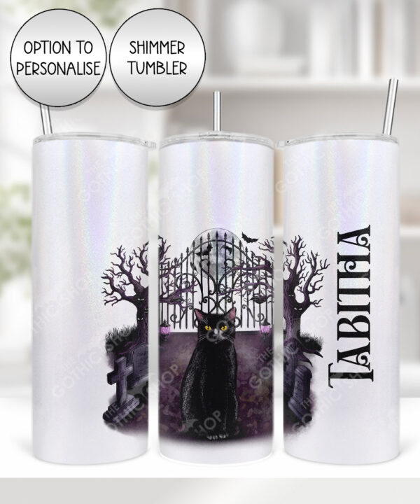 gothic black cat cemetery straight tumbler option to personalise