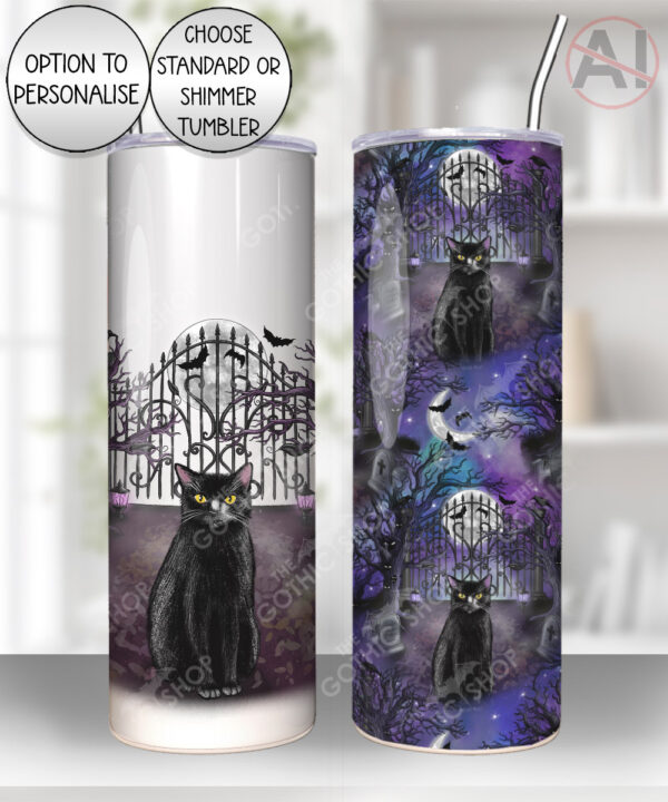 gothic black cat cemetery straight tumbler option to personalise
