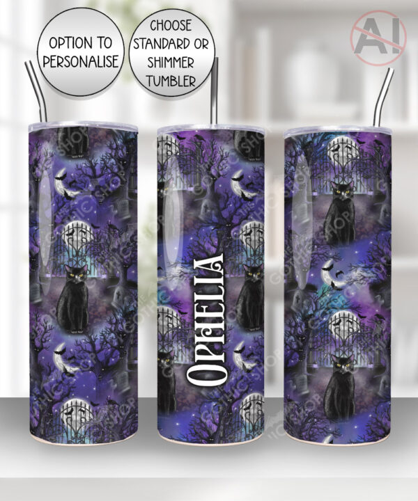gothic black cat cemetery straight tumbler option to personalise