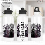 gothic black cat cemetery water bottle option to personalise