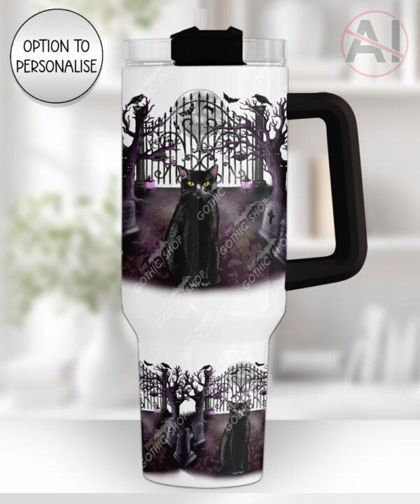 gothic black cat cemetery large 40oz tumbler with handle option to personalise