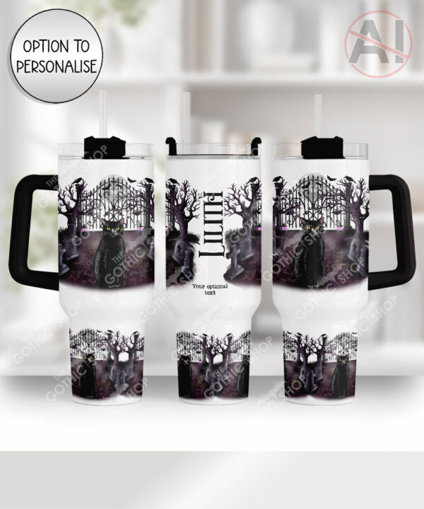 gothic black cat cemetery large 40oz tumbler with handle option to personalise