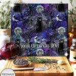 gothic black cat cemetery glass chopping board option to personalise