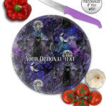 gothic black cat cemetery glass chopping board option to personalise