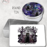gothic black cat cemetery storage tin option to personalise