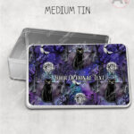gothic black cat cemetery storage tin option to personalise
