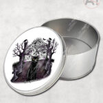 gothic black cat cemetery storage tin option to personalise