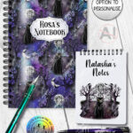gothic black cat cemetery notebook journal option to personalise