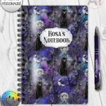 gothic black cat cemetery notebook journal option to personalise