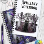 gothic black cat cemetery notebook journal option to personalise