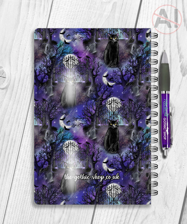 gothic black cat cemetery notebook journal option to personalise