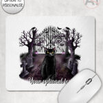 gothic black cat cemetery mouse mat option to personalise