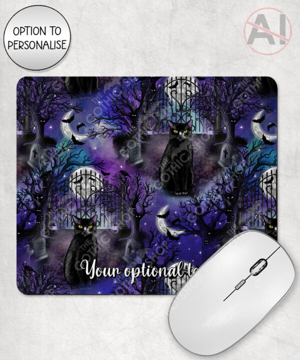 gothic black cat cemetery mouse mat option to personalise