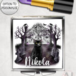 gothic black cat cemetery compact mirror option to personalise