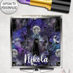 gothic black cat cemetery compact mirror option to personalise