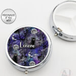 gothic black cat cemetery round pill box option to personalise