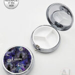 gothic black cat cemetery round pill box option to personalise