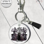 gothic black cat cemetery keyring option to personalise