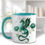 dragon with gold accents and rose floral fantasy mug and/or coaster optional to personalise