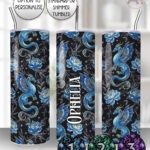 dragon with gold accents and rose floral fantasy straight tumbler option to personalise