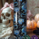 dragon with gold accents and rose floral fantasy straight tumbler option to personalise