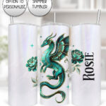 dragon with gold accents and rose floral fantasy straight tumbler option to personalise
