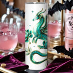 dragon with gold accents and rose floral fantasy straight tumbler option to personalise