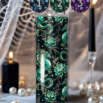 dragon with gold accents and rose floral fantasy straight tumbler option to personalise