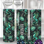 dragon with gold accents and rose floral fantasy straight tumbler option to personalise