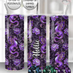 dragon with gold accents and rose floral fantasy straight tumbler option to personalise