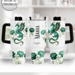 dragon with gold accents and rose floral fantasy large 40oz tumbler with handle option to personalise