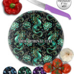dragon with gold accents and rose floral fantasy glass chopping board option to personalise