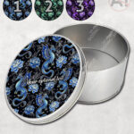 dragon with gold accents and rose floral fantasy storage tin option to personalise