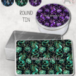dragon with gold accents and rose floral fantasy storage tin option to personalise