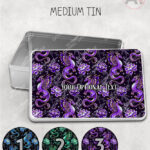 dragon with gold accents and rose floral fantasy storage tin option to personalise