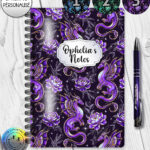 dragon with gold accents and rose floral fantasy notebook journal option to personalise