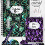 dragon with gold accents and rose floral fantasy notebook journal option to personalise