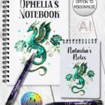 dragon with gold accents and rose floral fantasy notebook journal option to personalise