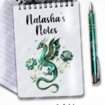 dragon with gold accents and rose floral fantasy notebook journal option to personalise