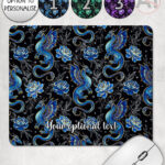 dragon with gold accents and rose floral fantasy mouse mat option to personalise