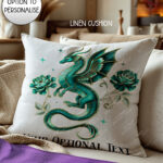 dragon with gold accents and rose floral fantasy velvet cushion option to personalise