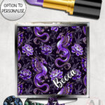 dragon with gold accents and rose floral fantasy compact mirror option to personalise
